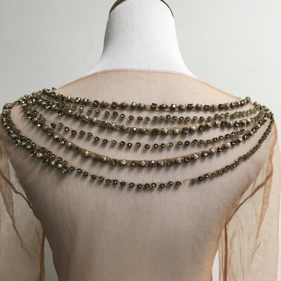 Alberta Ferretti mesh sheer beaded top nude stretch 4 - Picture 5 of 7